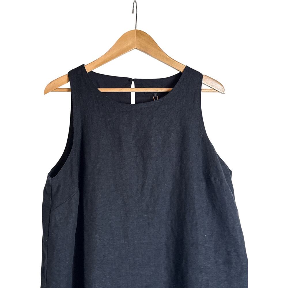 Quince 100% European Linen Tank Mini Dress Black L NWT Sleeveless - Picture 5 of 12